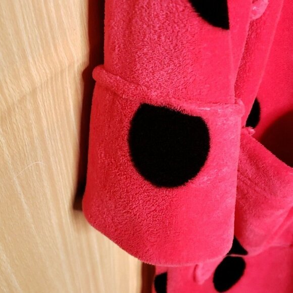 Pink Victoria's Secret Womens Pink Plush Robe Black Polka Dots XS/S - Picture 6 of 8